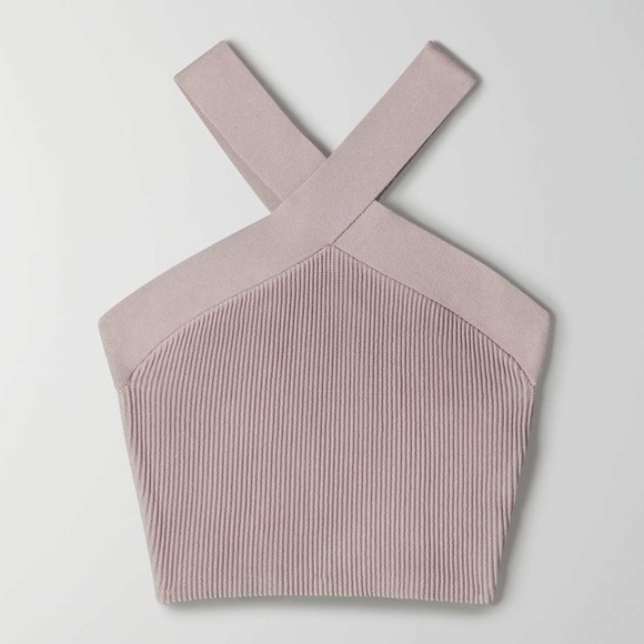 Babaton Tops - Aritzia Babaton Sculpt Knit Criss Cross Cropped Tank - Orchid Petal Halter Top
